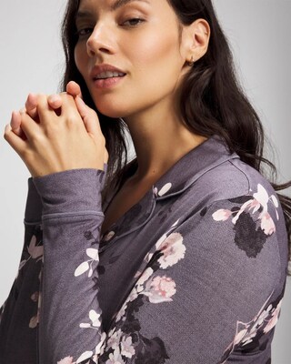 Long-Sleeve Printed Notch Collar Pajama Top click to view larger image.