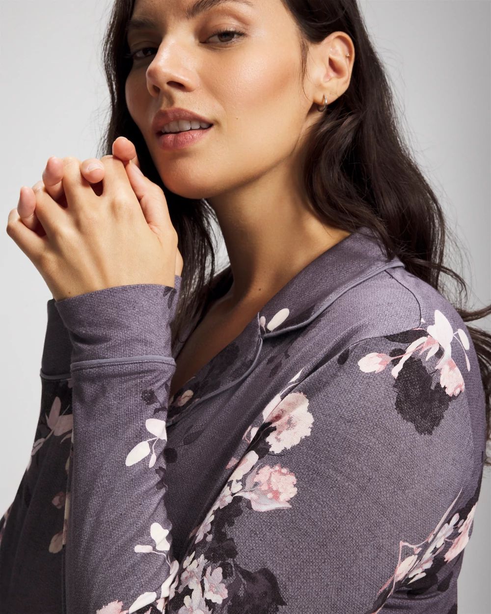 Long-Sleeve Printed Notch Collar Pajama Top click to view larger image.