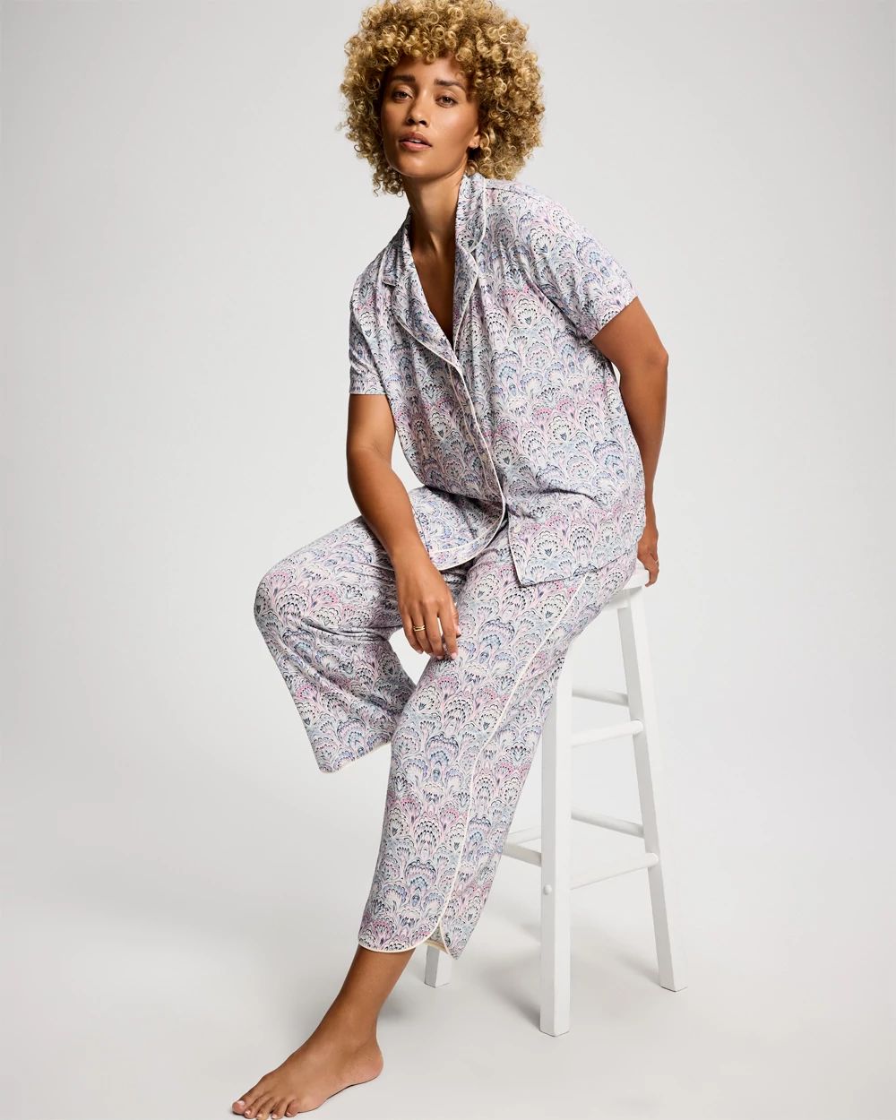 Short Sleeve Notch Collar Pajama Top click to view larger image.