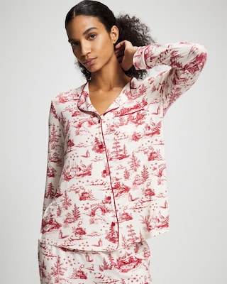 Piped Long-Sleeve Notch Pajama Top