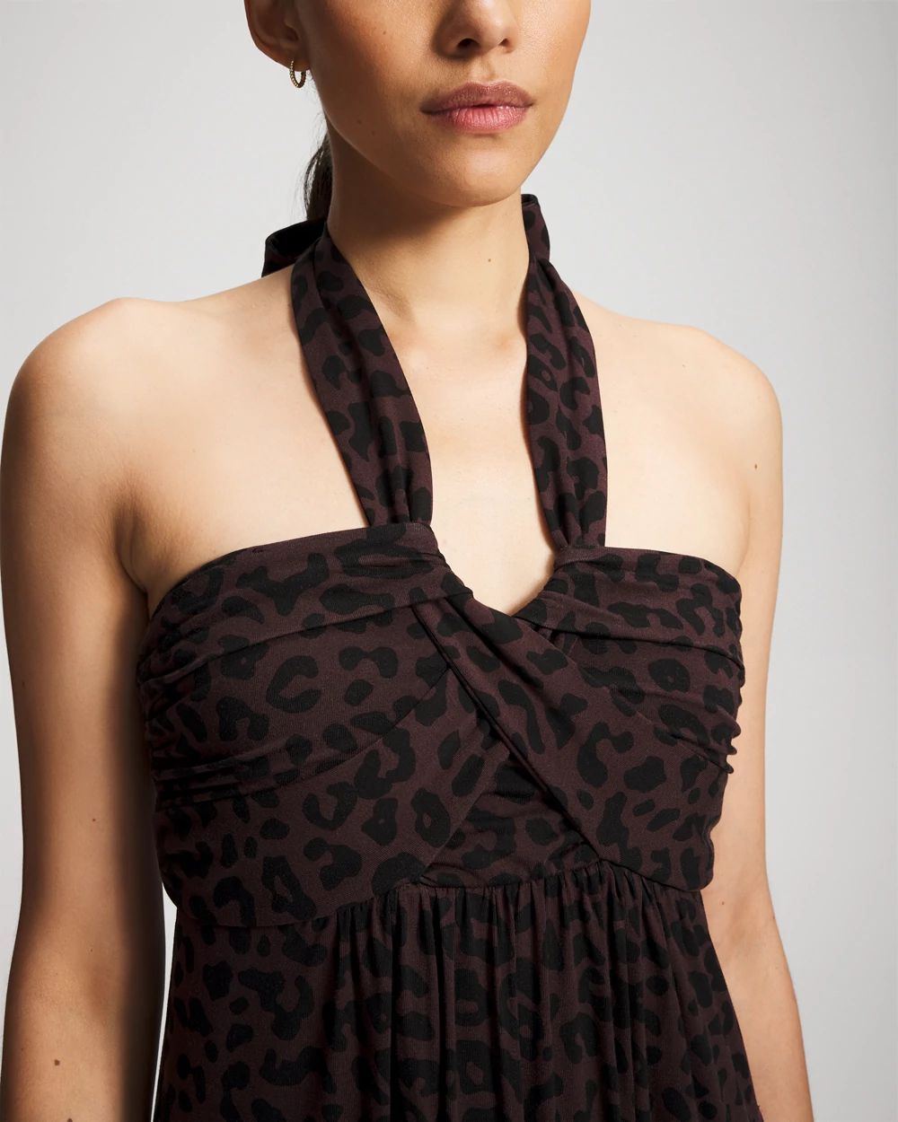 Soft Jersey Twist-Front Halter Maxi Bra Dress