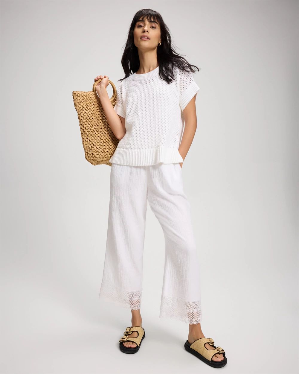 Cotton Mesh-Stitch Relaxed Fit Dolman Top click to view larger image.