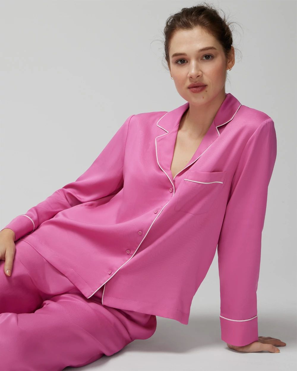 Long-Sleeve Notch Collar Pajama Top