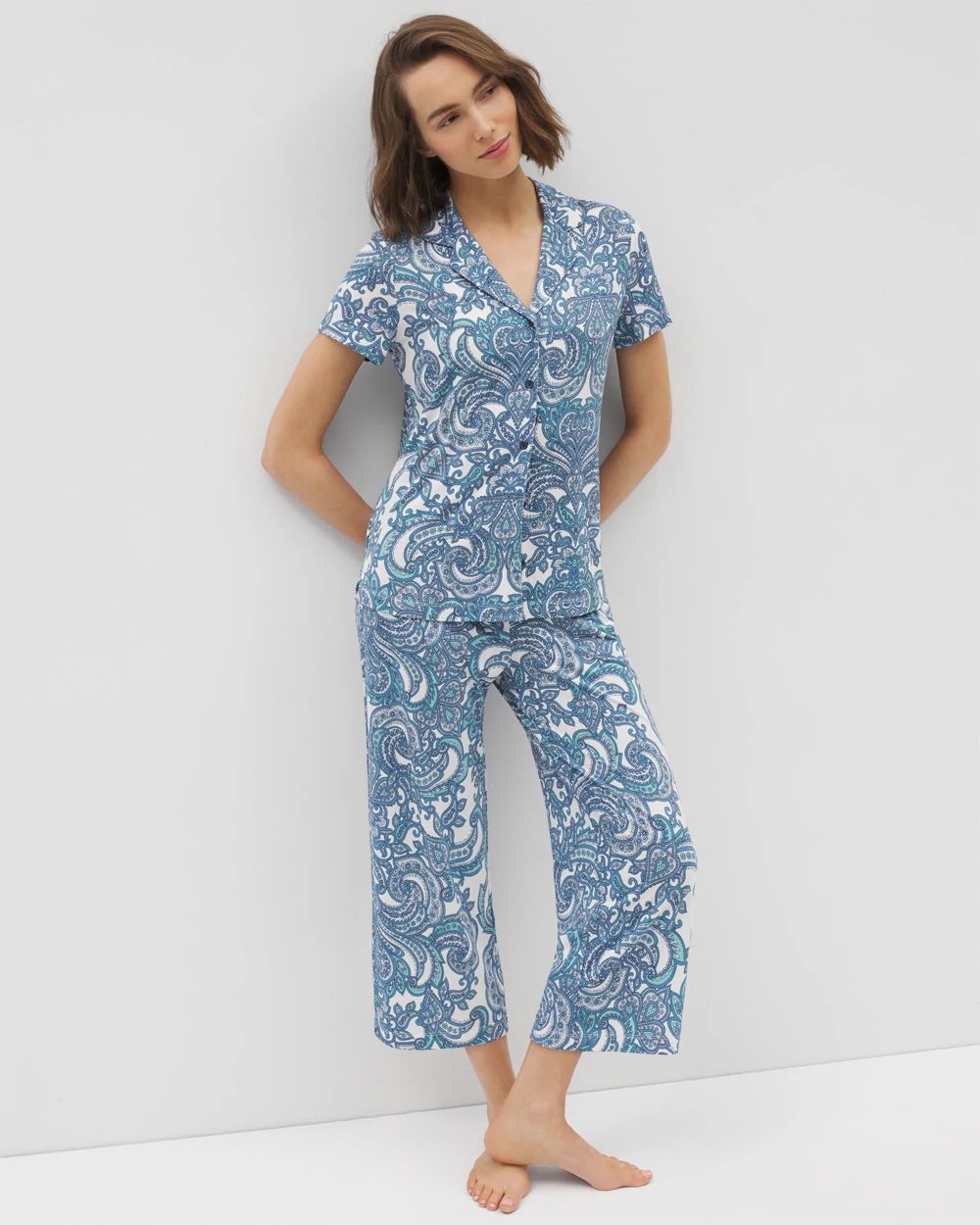 Short Sleeve Notch Collar Pajama Top click to view larger image.