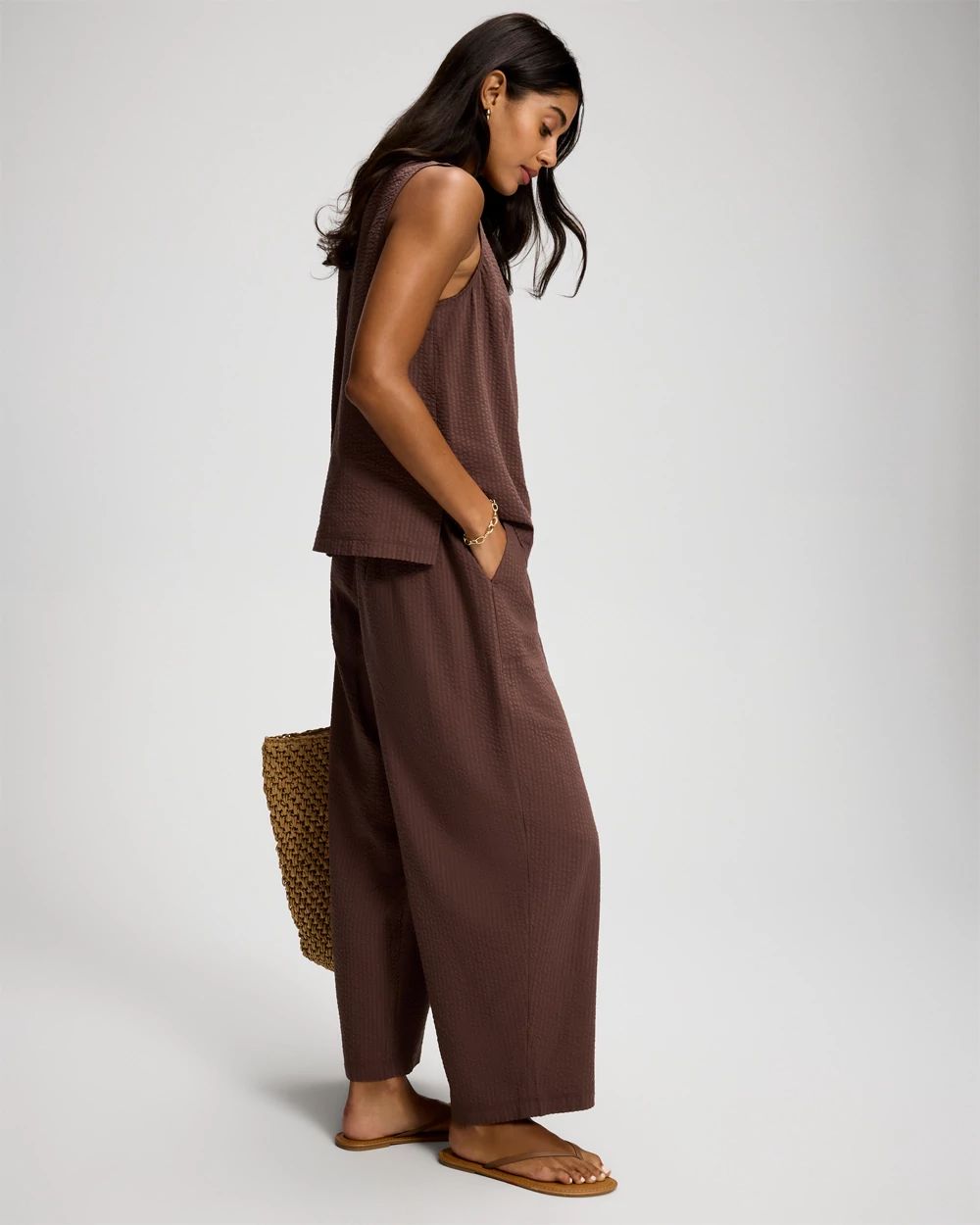Textured Stripe Relaxed Barrel Pants click to view larger image.
