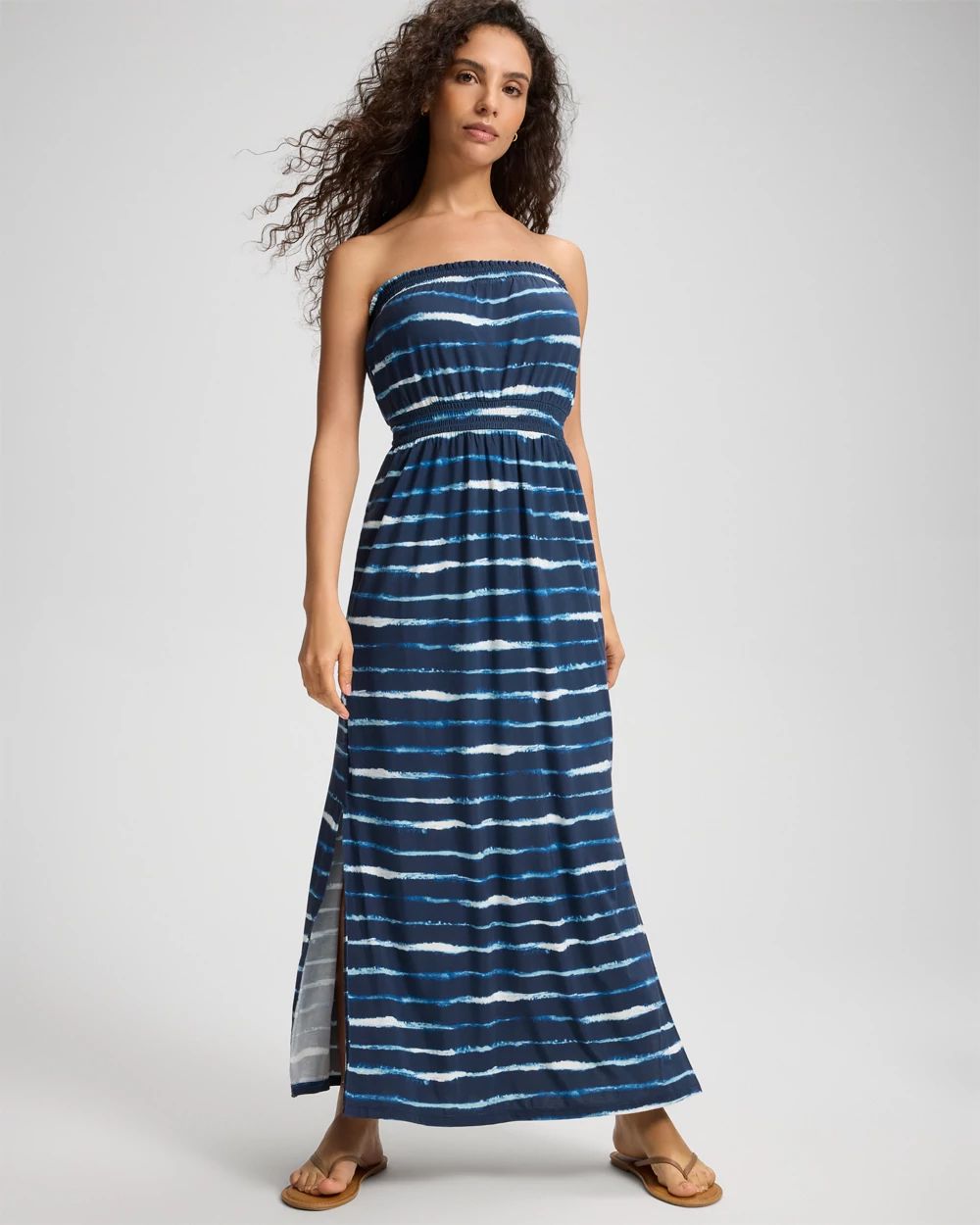 Soft Jersey Bandeau Smocked Waist Maxi Dress