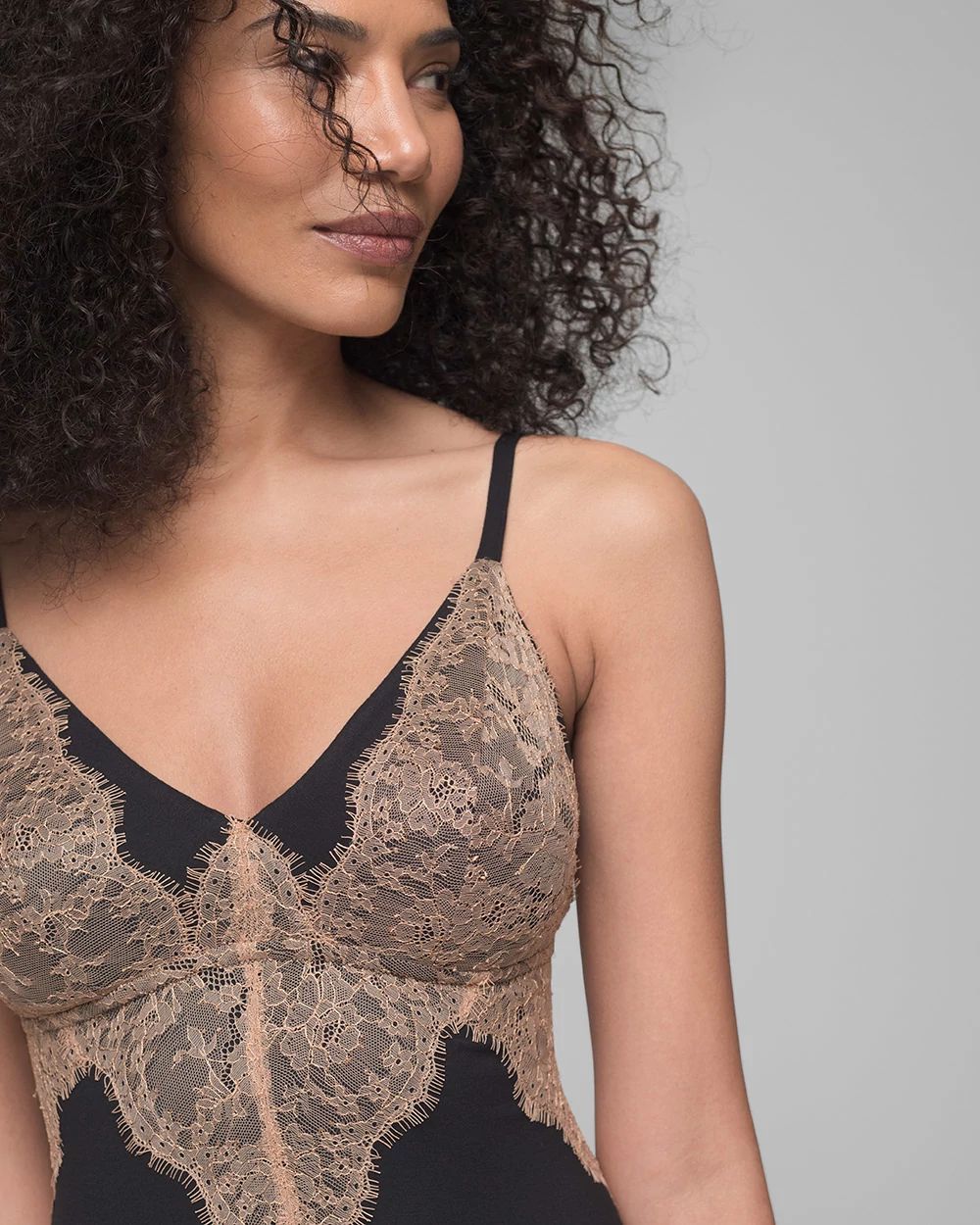 Long Gown with Lace Trim Black W/ Tawny Brown Lace
