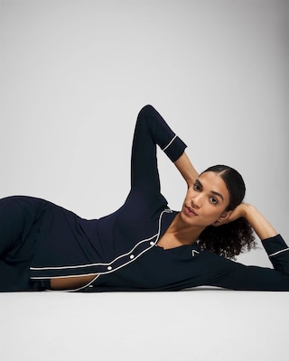 Long-Sleeve Notch Collar Pajama Top click to view larger image.