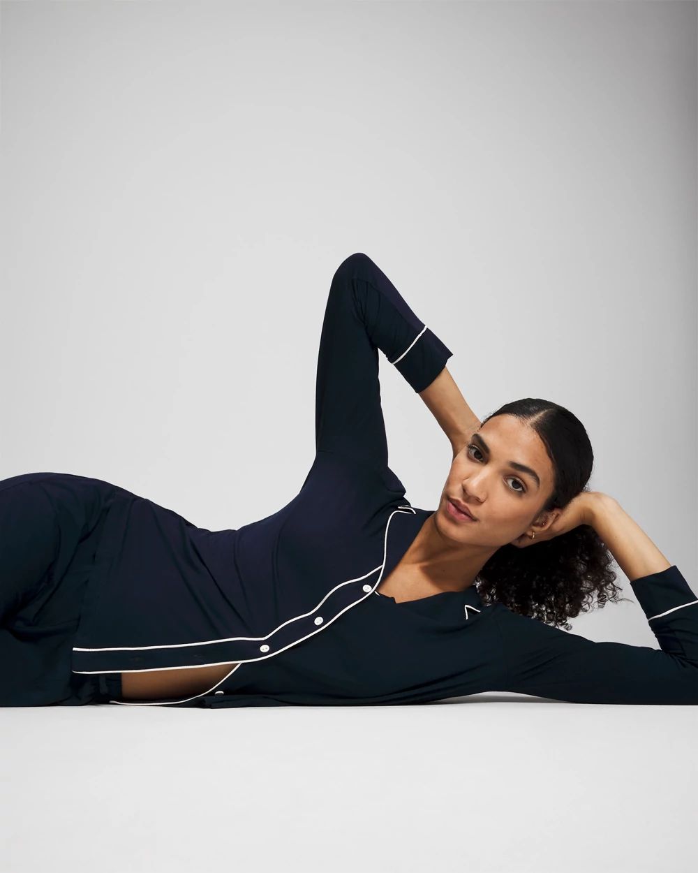 Long-Sleeve Notch Collar Pajama Top click to view larger image.