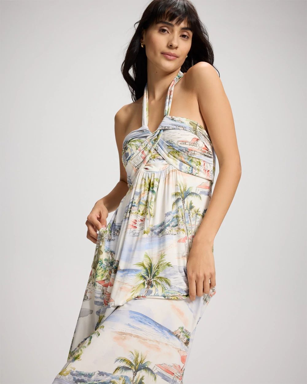 Soft Jersey Twist-Front Halter Maxi Bra Dress