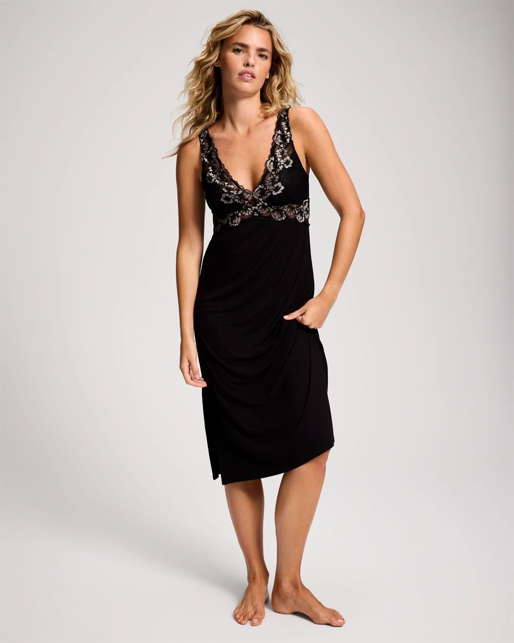 Cool Nights Romantic Lace Chemise with Shelf Bra