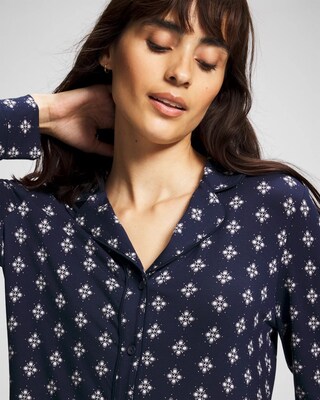 Long-Sleeve Printed Notch Collar Pajama Top click to view larger image.
