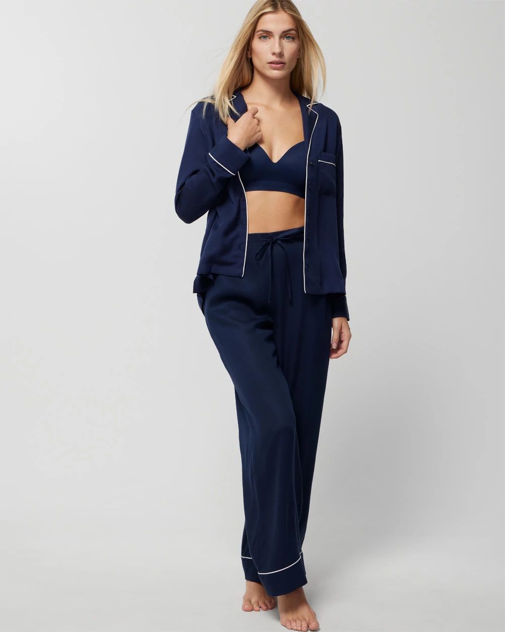 Long-Sleeve Notch Collar Pajama Top
