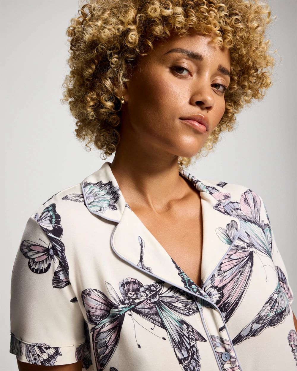 Short Sleeve Notch Collar Pajama Top click to view larger image.