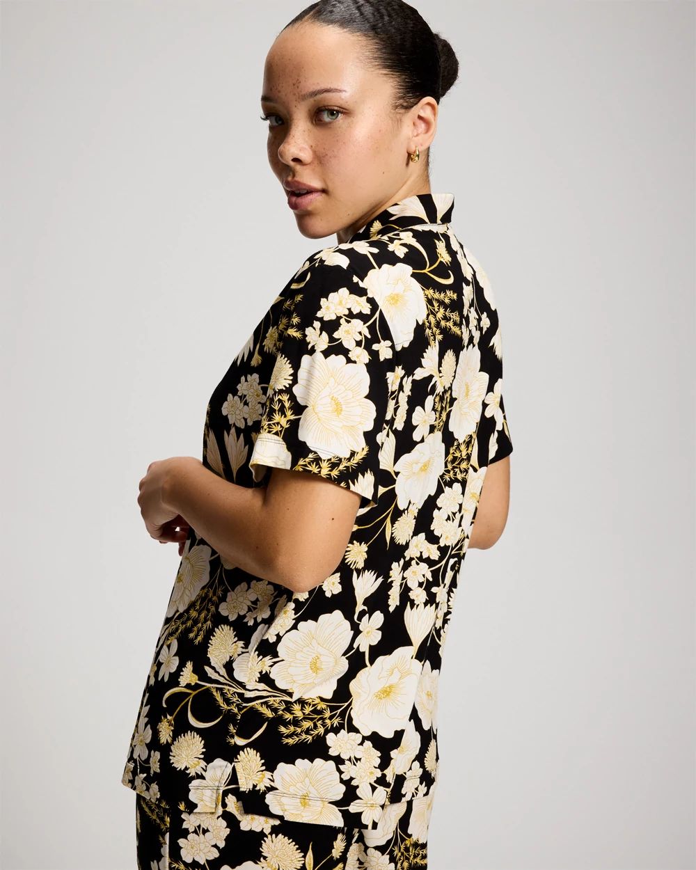 Short Sleeve Notch Collar Pajama Top click to view larger image.