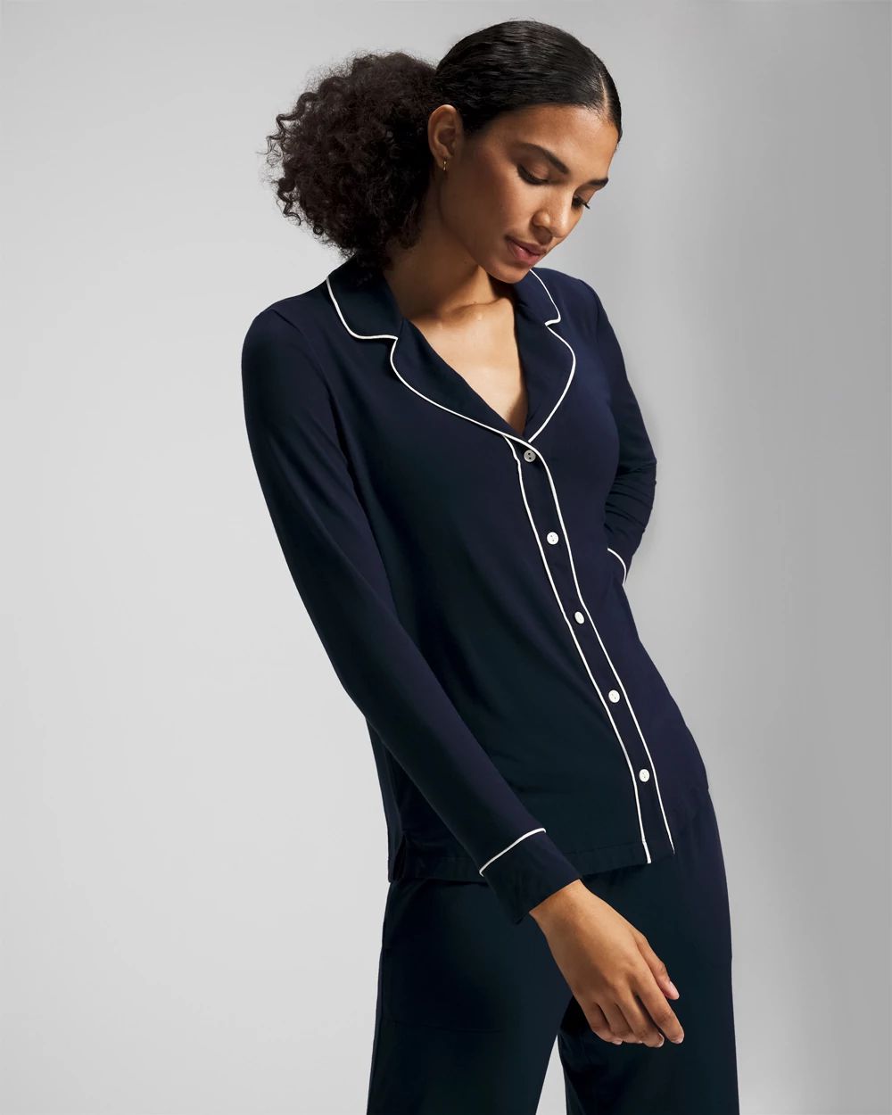 Long-Sleeve Notch Collar Pajama Top
