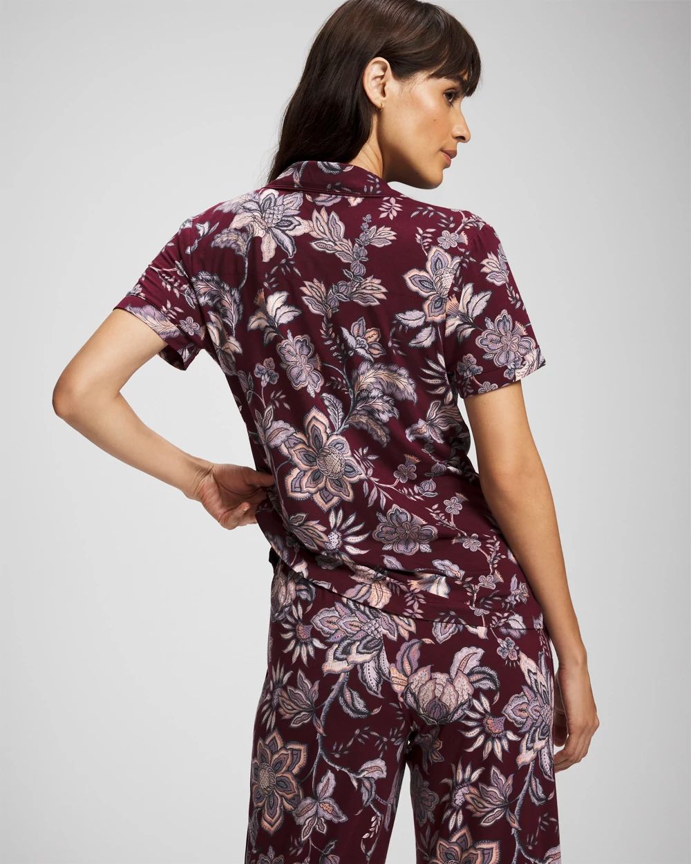 Cool Nights Piped Short Sleeve Notch Collar Pajama Top