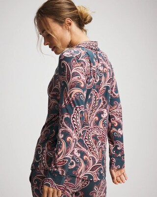 Long-Sleeve Printed Notch Collar Pajama Top click to view larger image.