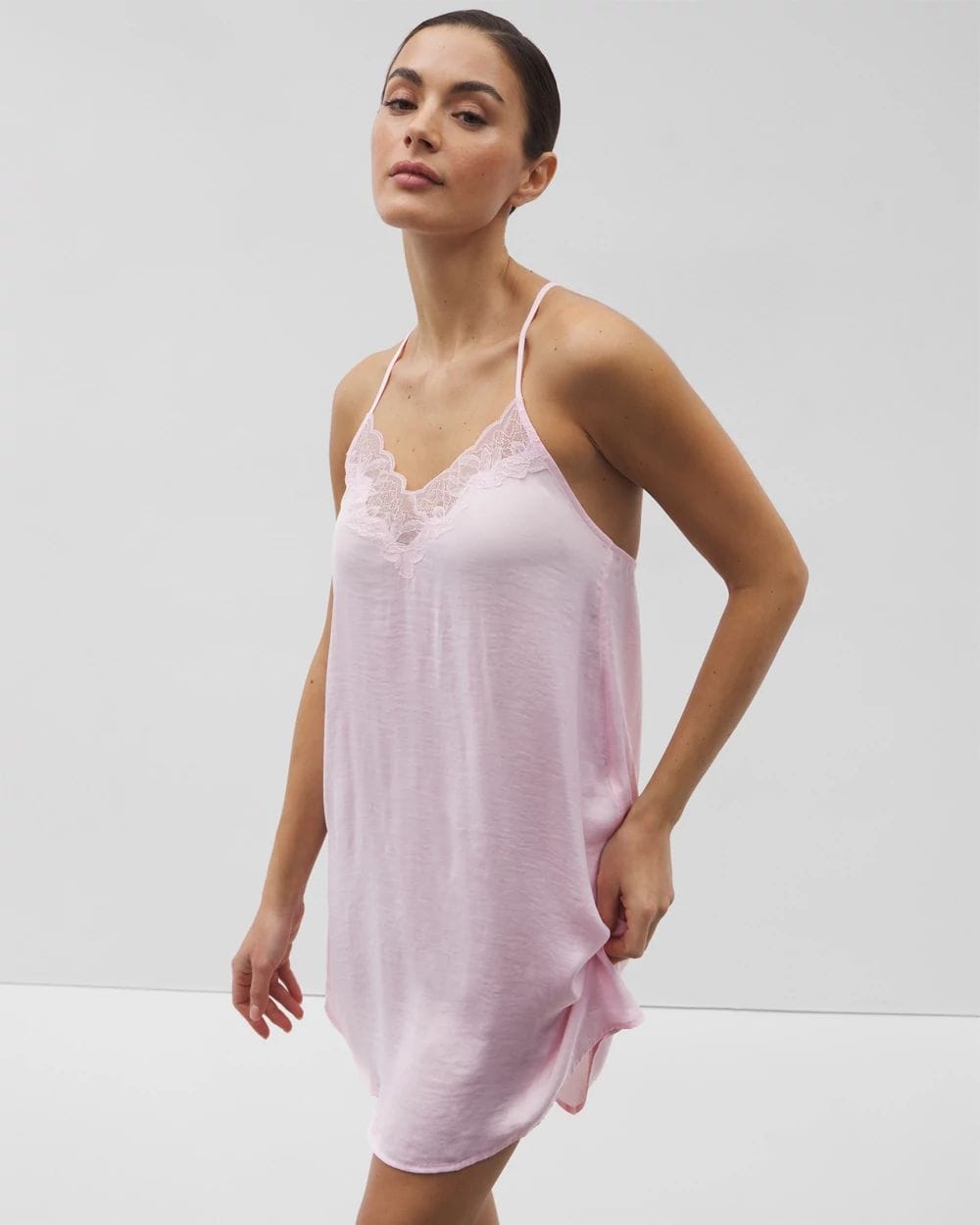 Crinkle Satin Lace Trim Chemise
