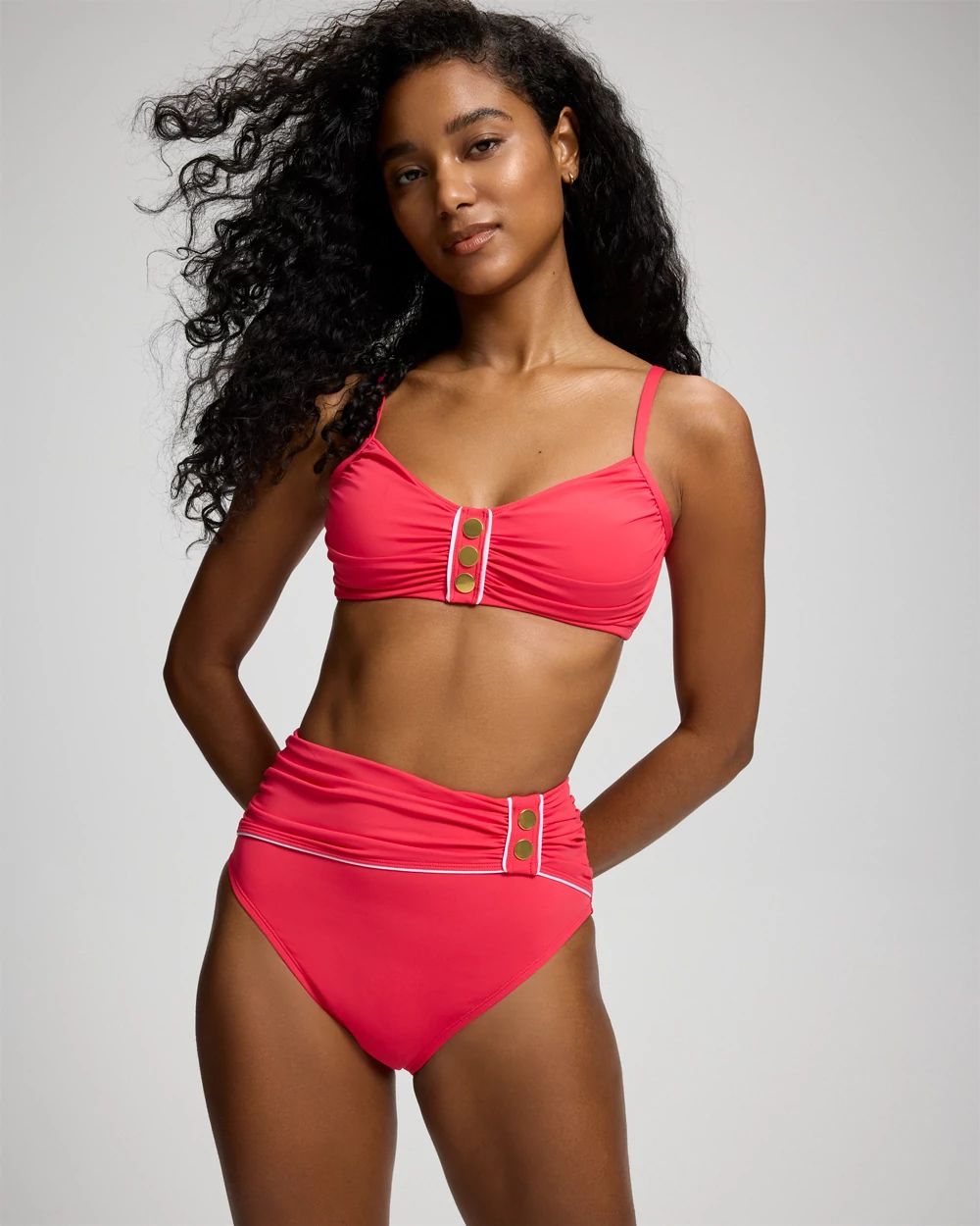 Bleu Rod Beattie Ahoy Captain Shirred High-Waist Swim Bottom