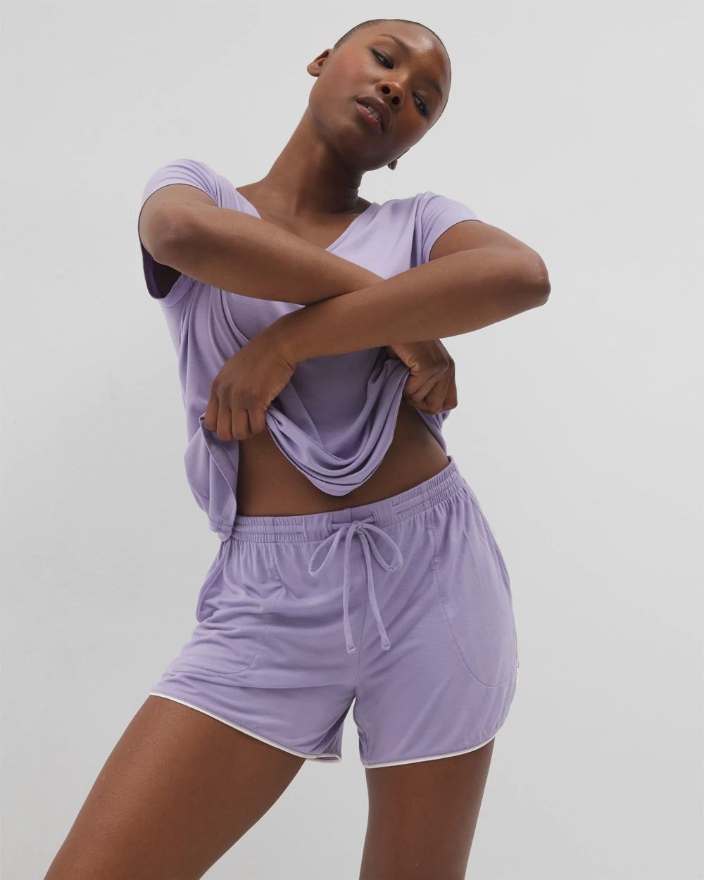 Solid Piped Pajama Shorts