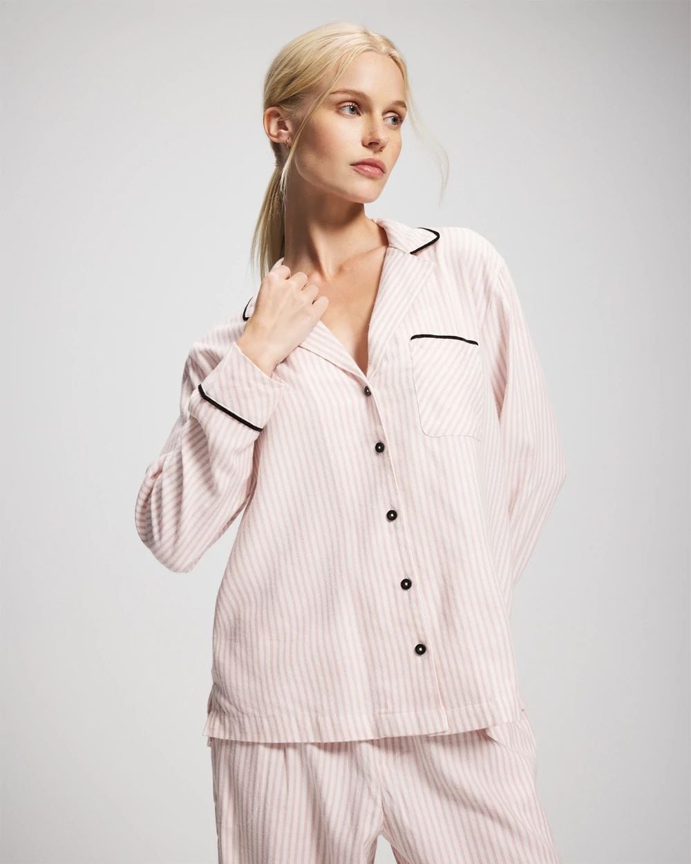 Flannel Long-Sleeve Notch Collar Pajama Top