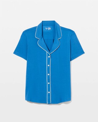 Piped Short Sleeve Notch Collar Pajama Top click to view larger image.