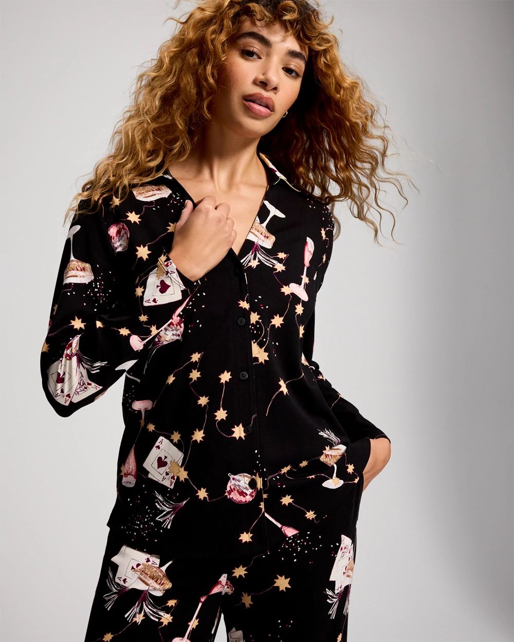 Embraceable Long-Sleeve Notch Collar Pajama Top