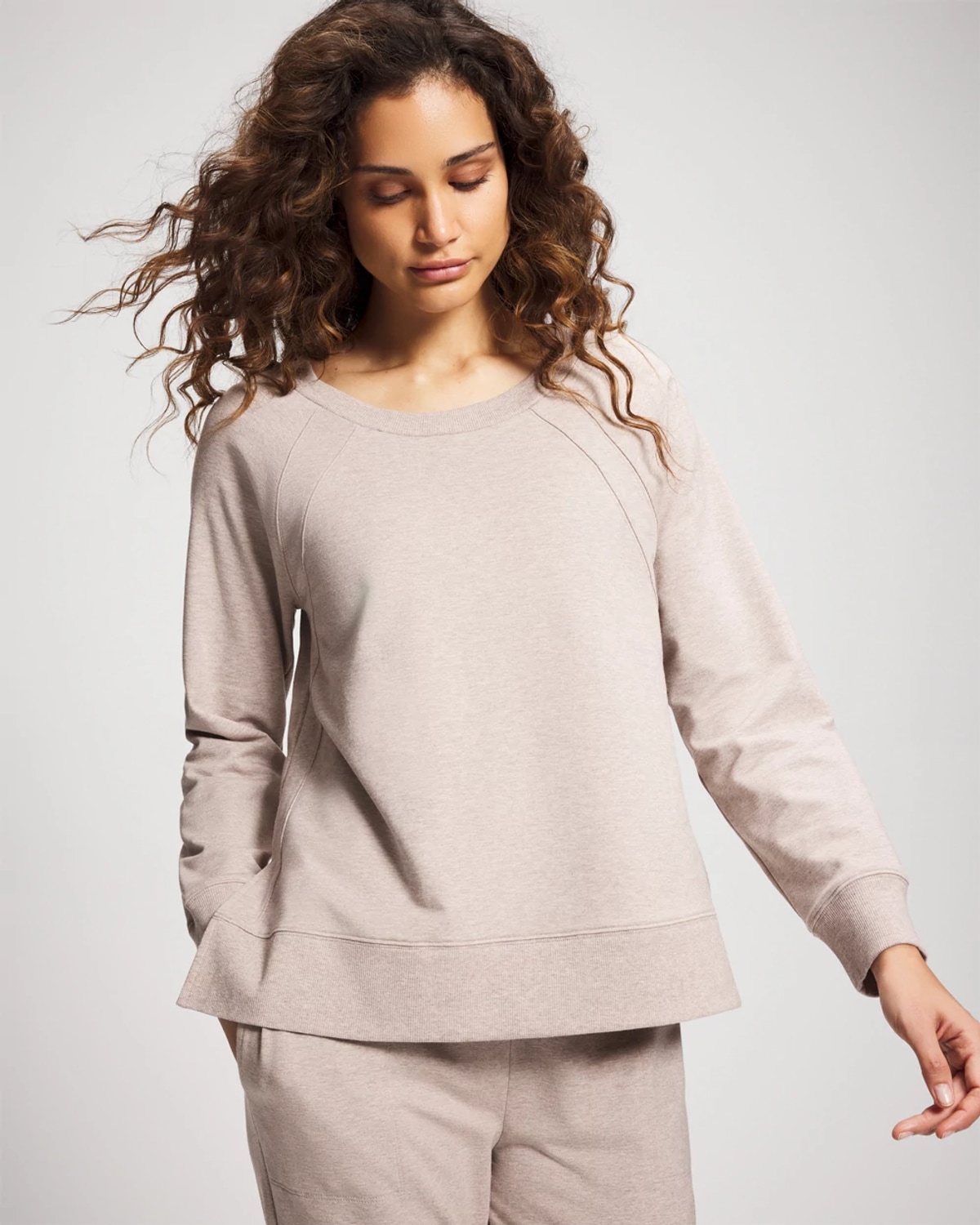Soma Women's Essential Terry Crewneck Sweatshirt In Brown Size Small | In Heather Mink