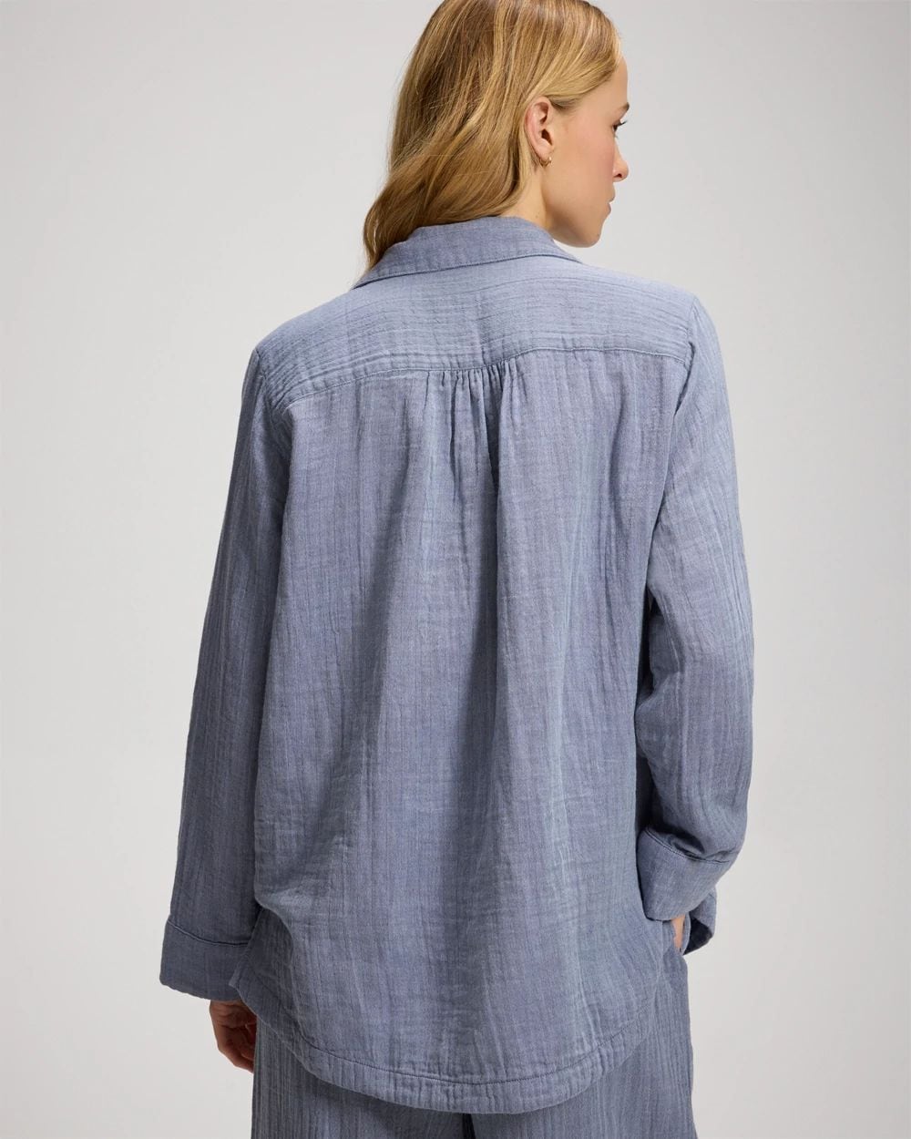 Cotton Gauze Long Sleeve Notch Collar Pajama Top