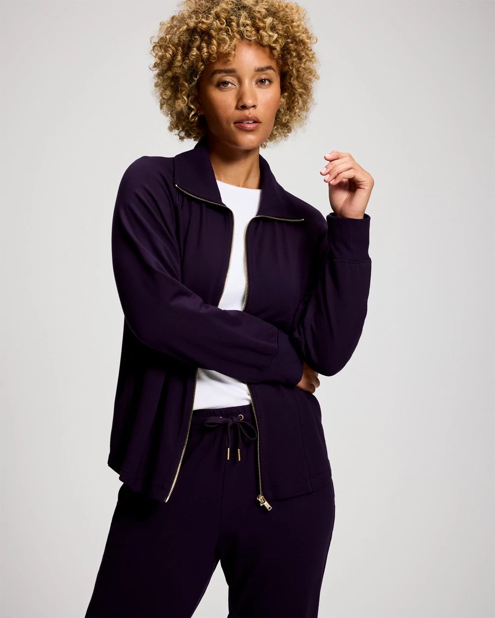 Ultra Soft Jersey Funnel Neck Zip Jacket