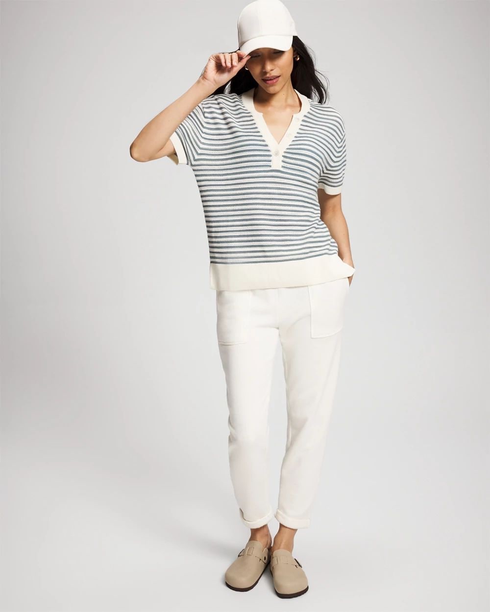 Cotton Open-Stitch Short Sleeve Sweater