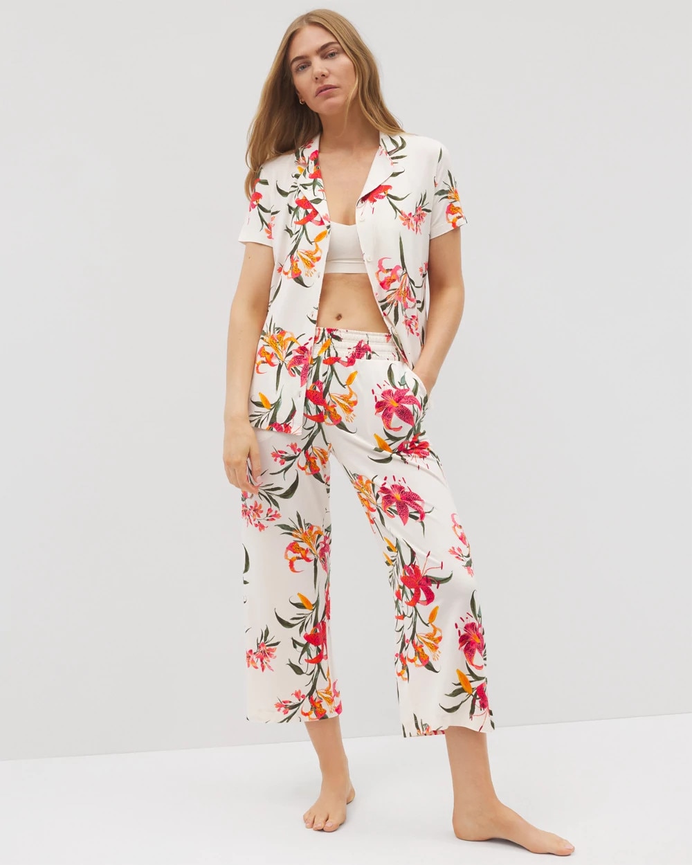 Short Sleeve Notch Collar Pajama Top