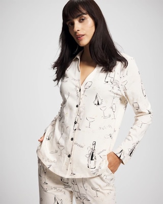 Long-Sleeve Notch Collar Pajama Top