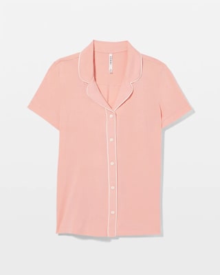 Solid Short Sleeve Notch Collar Pajama Top click to view larger image.