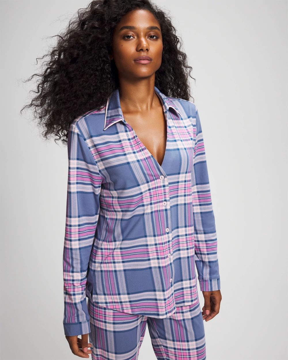 Long-Sleeve Notch Collar Pajama Top