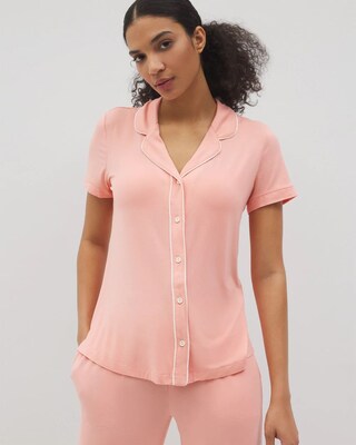 Solid Short Sleeve Notch Collar Pajama Top