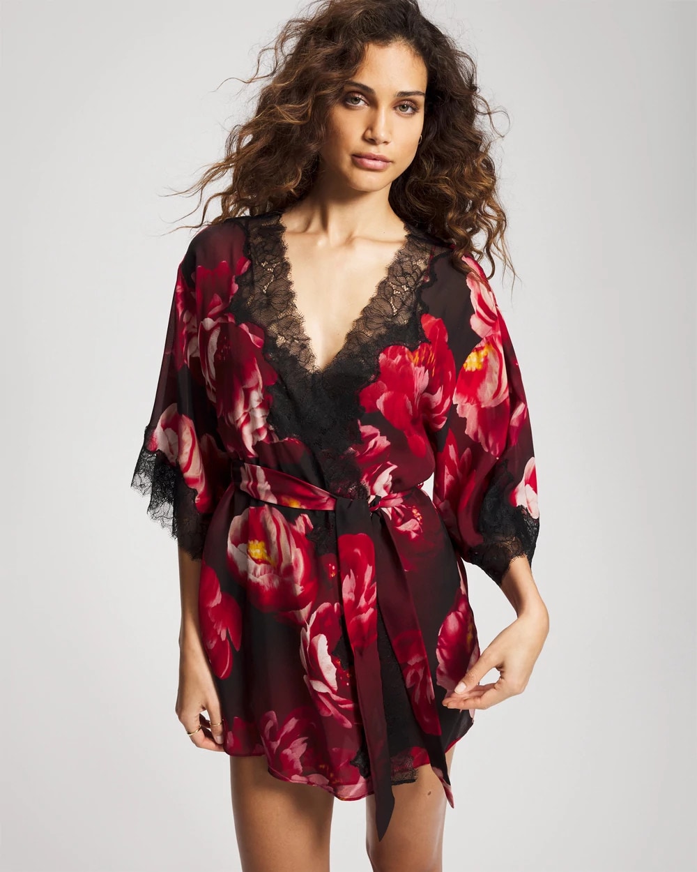 Women's Silk Chiffon Robe in Black Size Large/XL | Soma, Sexy Lingerie Getting Ready Robe