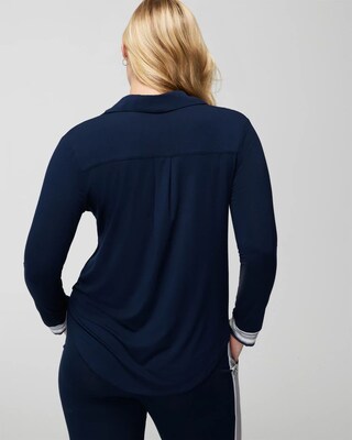 High-Low Long-Sleeve Notch Collar Pajama Top