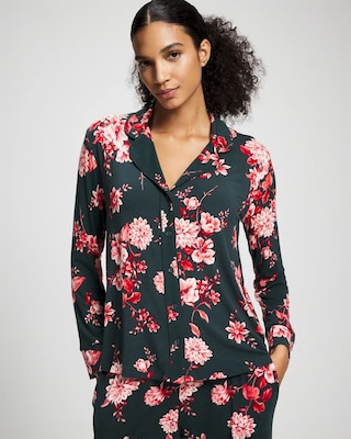 Cool Nights Long Sleeve Notch Collar with Piped Placket Pajama Top click to view larger image.
