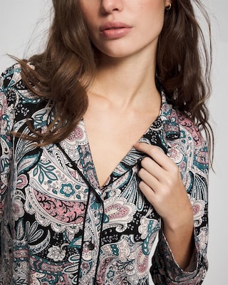 Cool Nights Long Sleeve Notch Collar with Piped Placket Pajama Top click to view larger image.