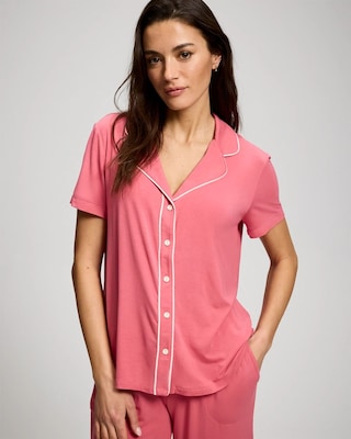 Piped Short Sleeve Notch Collar Pajama Top click to view larger image.