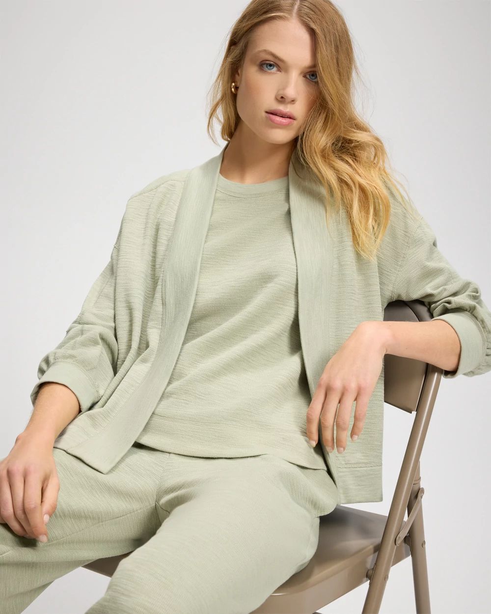 Slub French Terry Relaxed Open-Front Cardi click to view larger image.