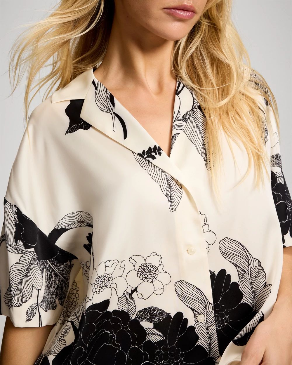 Satin Short Sleeve Notch Collar Pajama Top