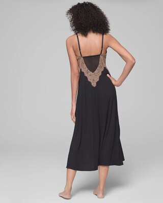 Long Gown with Lace Trim Black W/ Tawny Brown Lace