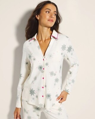 Long-Sleeve Notch Collar Pajama Top