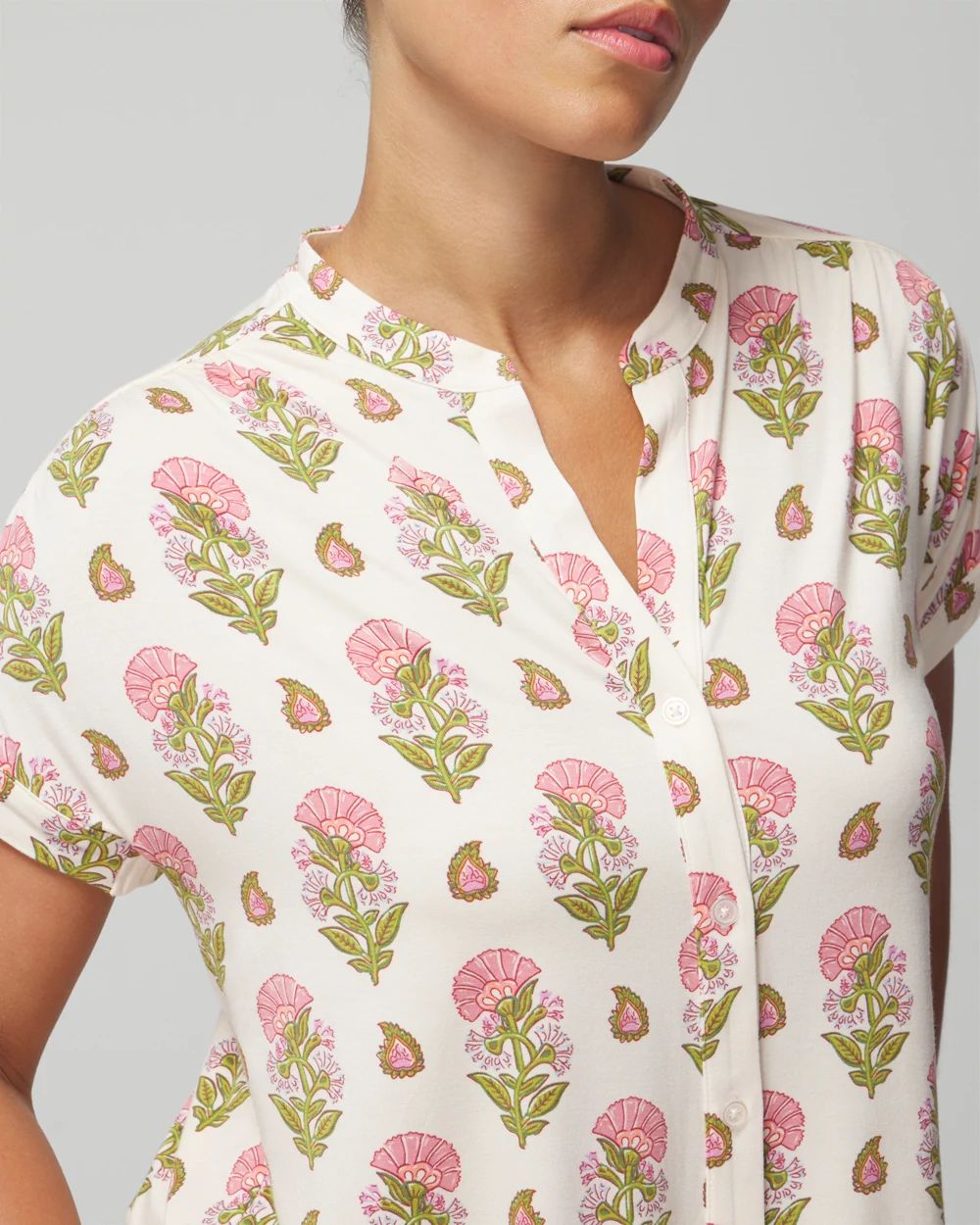 Cool Nights Short-Sleeve Button-Front Pajama Top