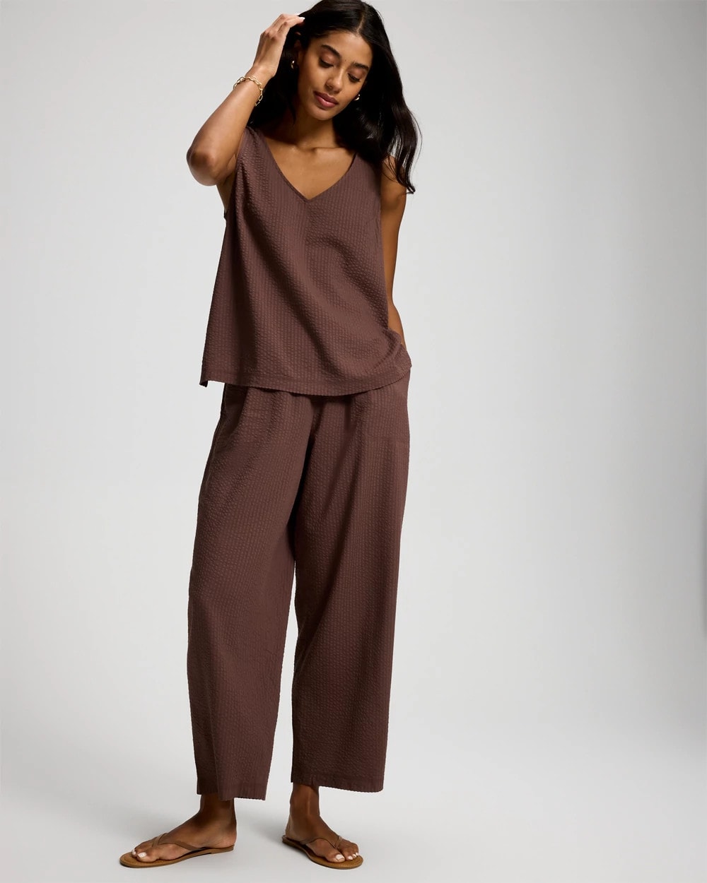 Textured Stripe Relaxed Barrel Pants