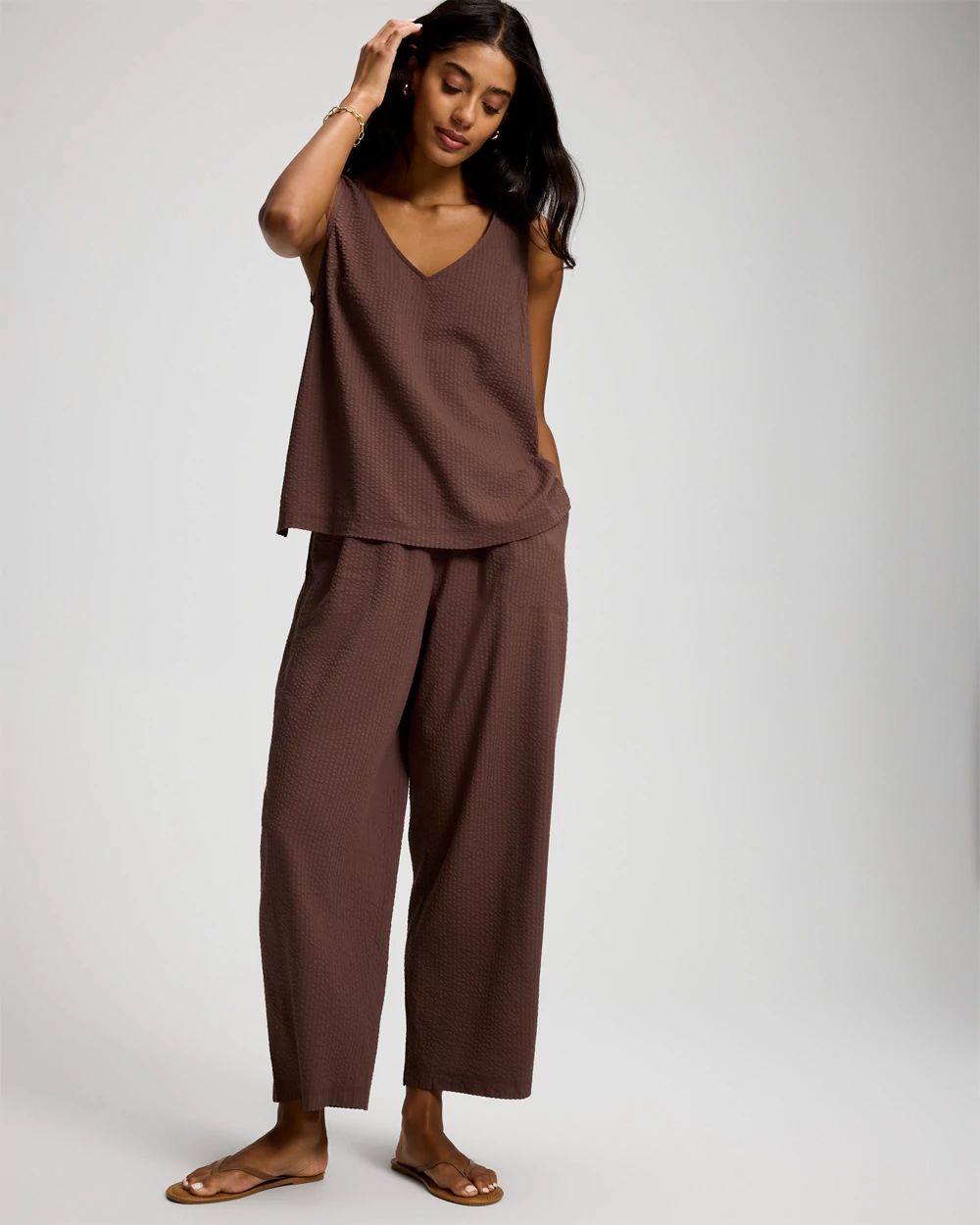 Textured Stripe Relaxed Barrel Pants click to view larger image.
