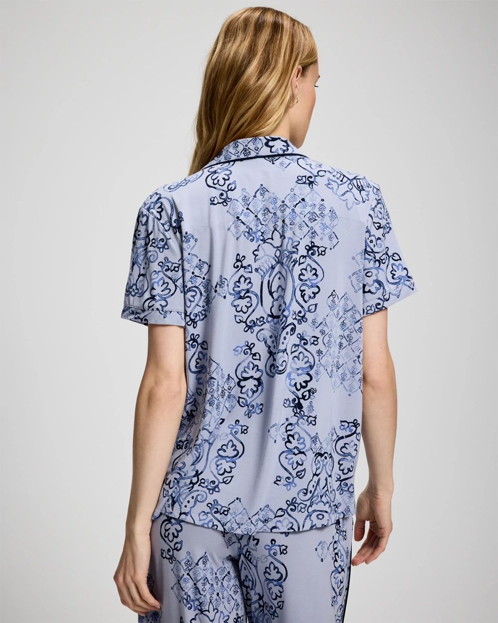 Short Sleeve Notch Collar Pajama Top click to view larger image.